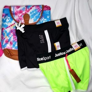 NWT 2 Justice shorts Girls size 12/14 and a tie dye backpack